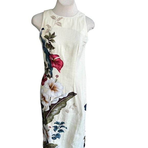 Iolani Vintage Cream Floral Hawaiian Sleeveless Maxi Dress - Picture 2 of 12